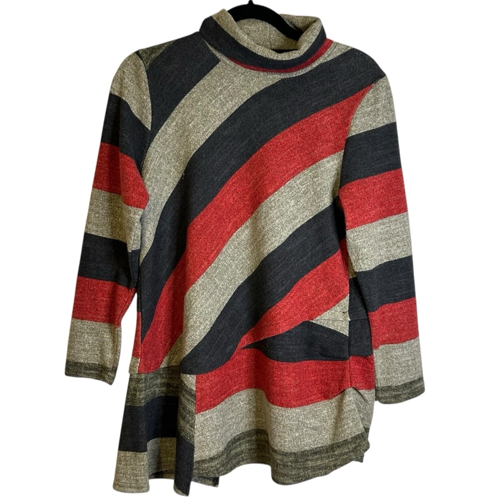 Trisha Tyler Striped Cowl Neck Tunic Sweater Artsy Lagenlook Indie Twee Size M